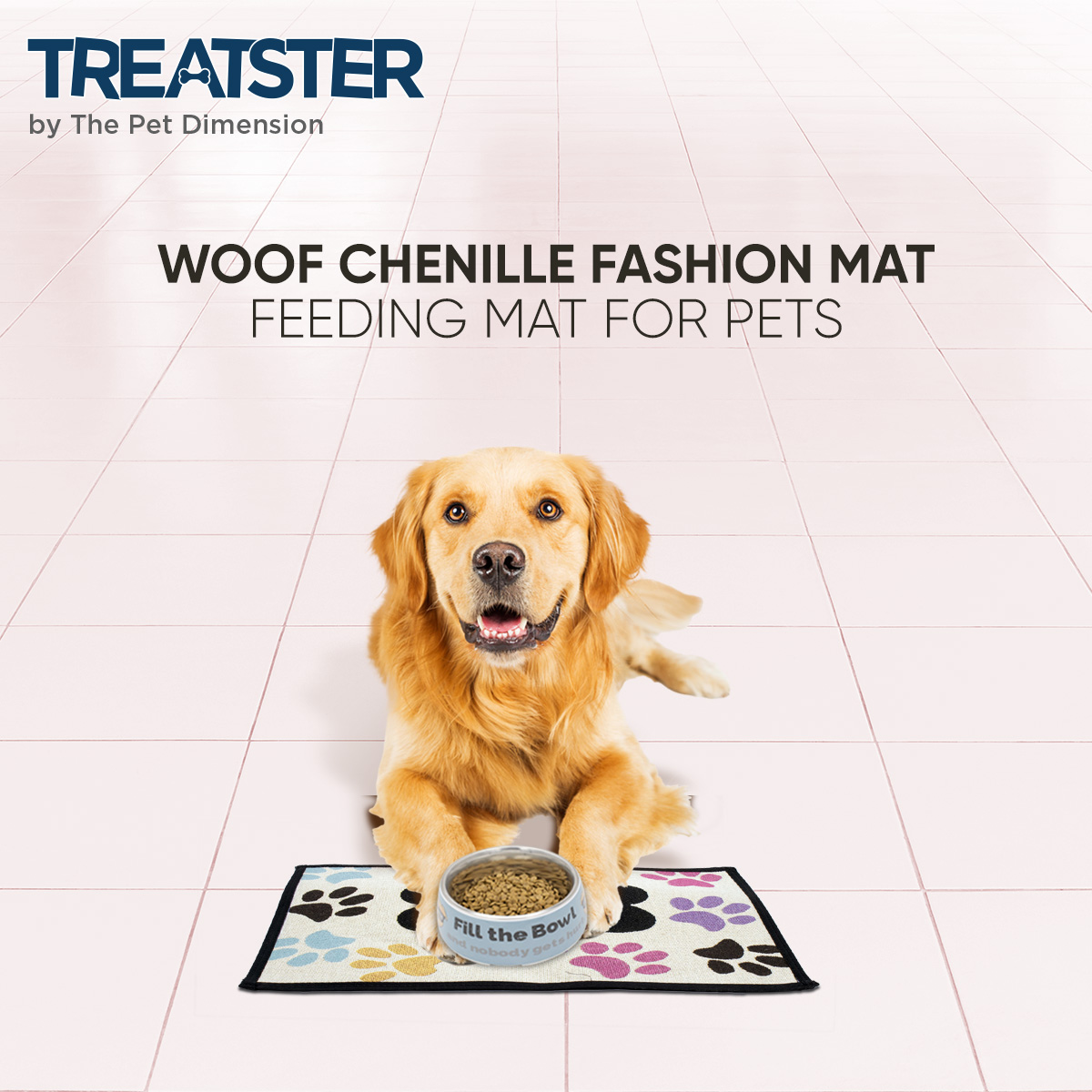 Woof With Multiple Paws Dog Food & Water Mat